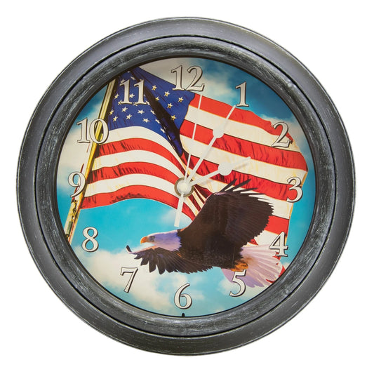 Rustic Patriotic Soaring Eagle 9" Quartz Wall Clock