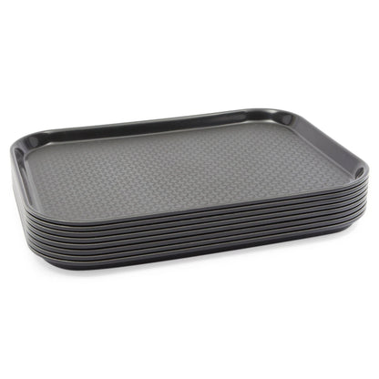 8-Pack Black Plastic Non-Slip Cafeteria Serving Trays
