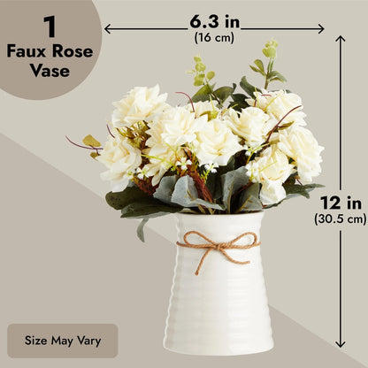 Artificial White Rose Arrangement with Ceramic Vase