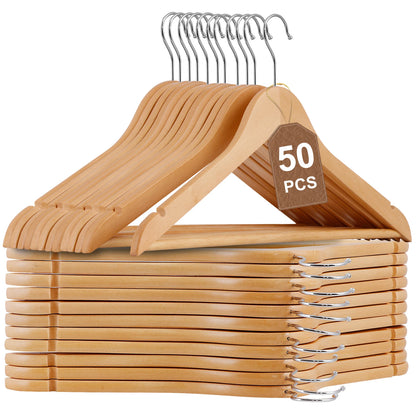 Home Collection 50 Pack Premium Wooden Clothes Hangers with Non-Slip Grooves