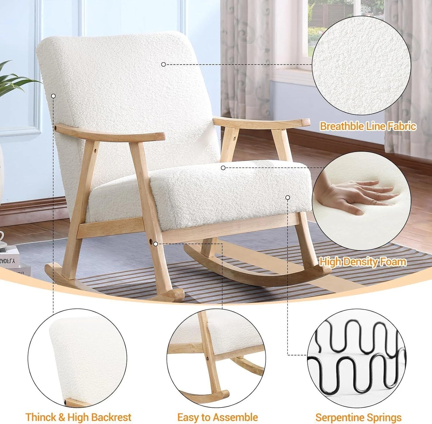 Modern Rocking Chair – Comfy Upholstered Single Sofa