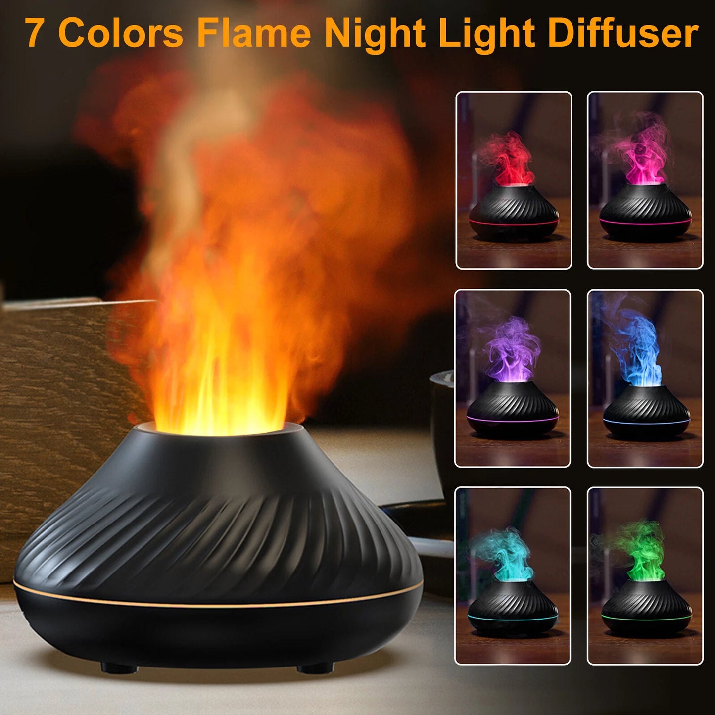 Essential Oil Ultrasonic Humidifier with 7-Color Flame Light