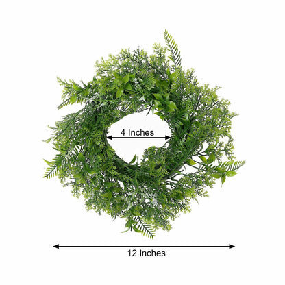 Home Collection 2-Pack 12" Green Artificial Leaves Wreath Candle Rings