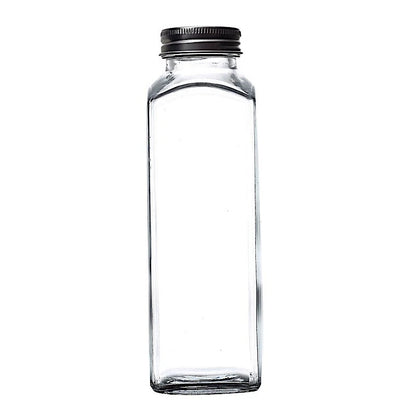 Home Collection 12-Piece 12 oz Refillable Square Glass Bottles with Aluminum Caps