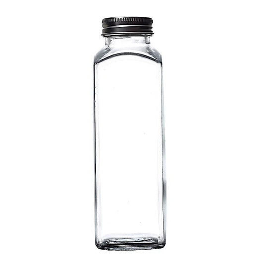 Home Collection 12-Piece 12 oz Refillable Square Glass Bottles with Aluminum Caps
