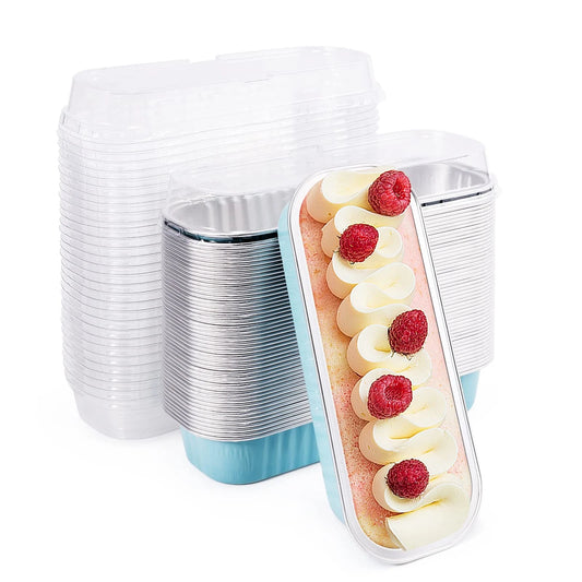 50-Pack 200ML Rectangular Disposable Aluminum Foil Cake Baking Boxes