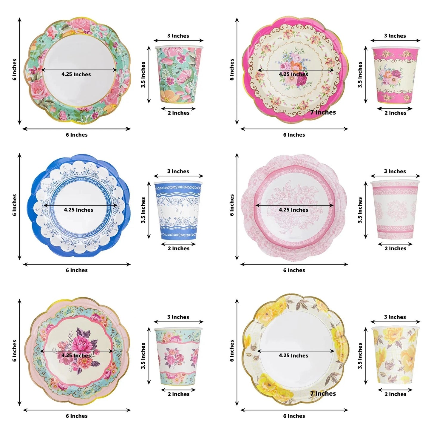 Home Collection 24-Pack Assorted Floral Paper Cups and Saucers Set