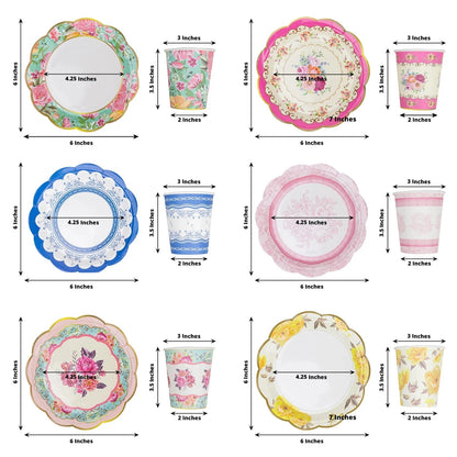 Home Collection 24-Pack Assorted Floral Paper Cups and Saucers Set