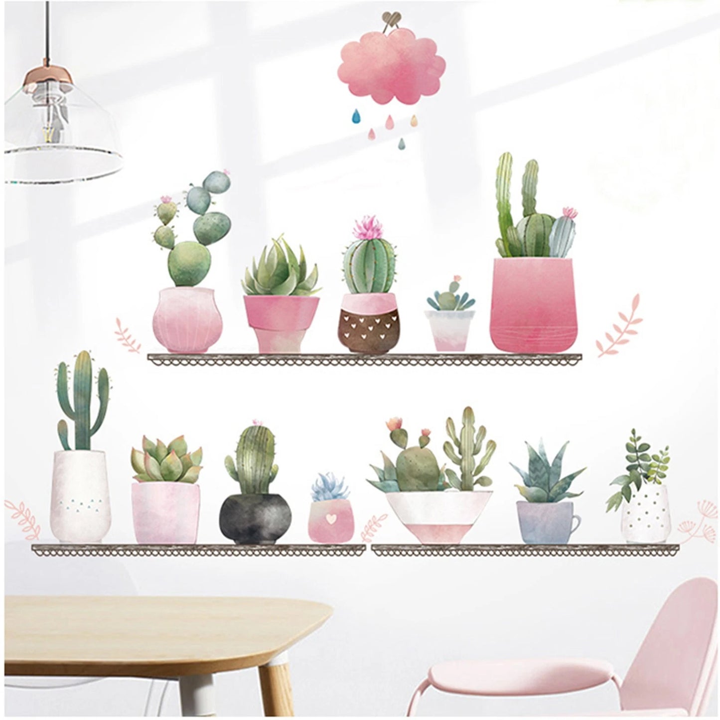 Home Collection Succulent Green Shelf Wall Stickers