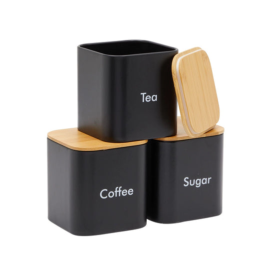 Set of 3 Black Iron Kitchen Canisters