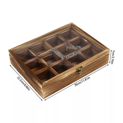 12-Compartment Wooden Spice Box with Spoon