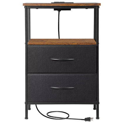 2-Pack Nightstands with Charging Station and Storage