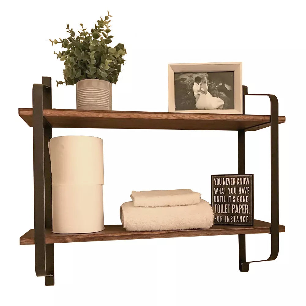 2-Tier Rustic Wood Floating Wall Shelves
