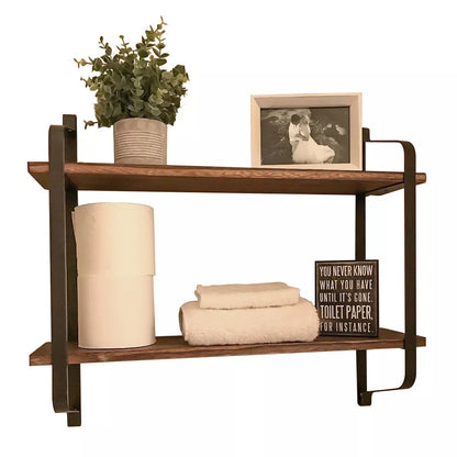 2-Tier Rustic Wood Floating Wall Shelves