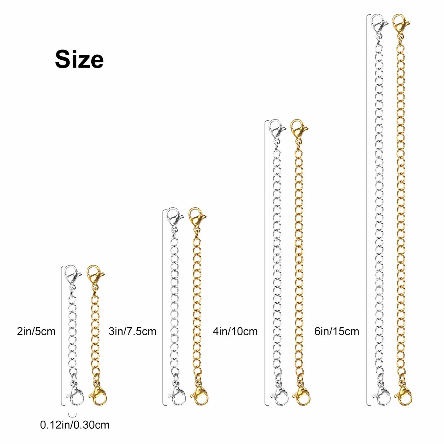 12x Stainless Steel Necklace & Bracelet Extender Chain Set
