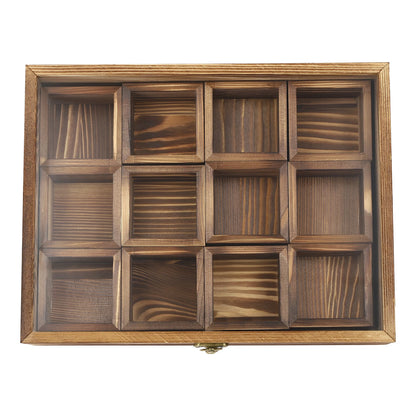 12-Compartment Wooden Spice Box with Spoon