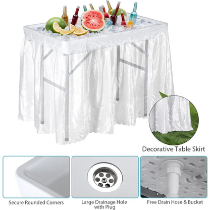 Portable Ice Cooler Table with Drain & Detachable Skirt