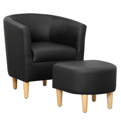 Modern Faux Leather Barrel Club Chair with Ottoman