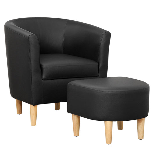 Modern Faux Leather Barrel Club Chair with Ottoman