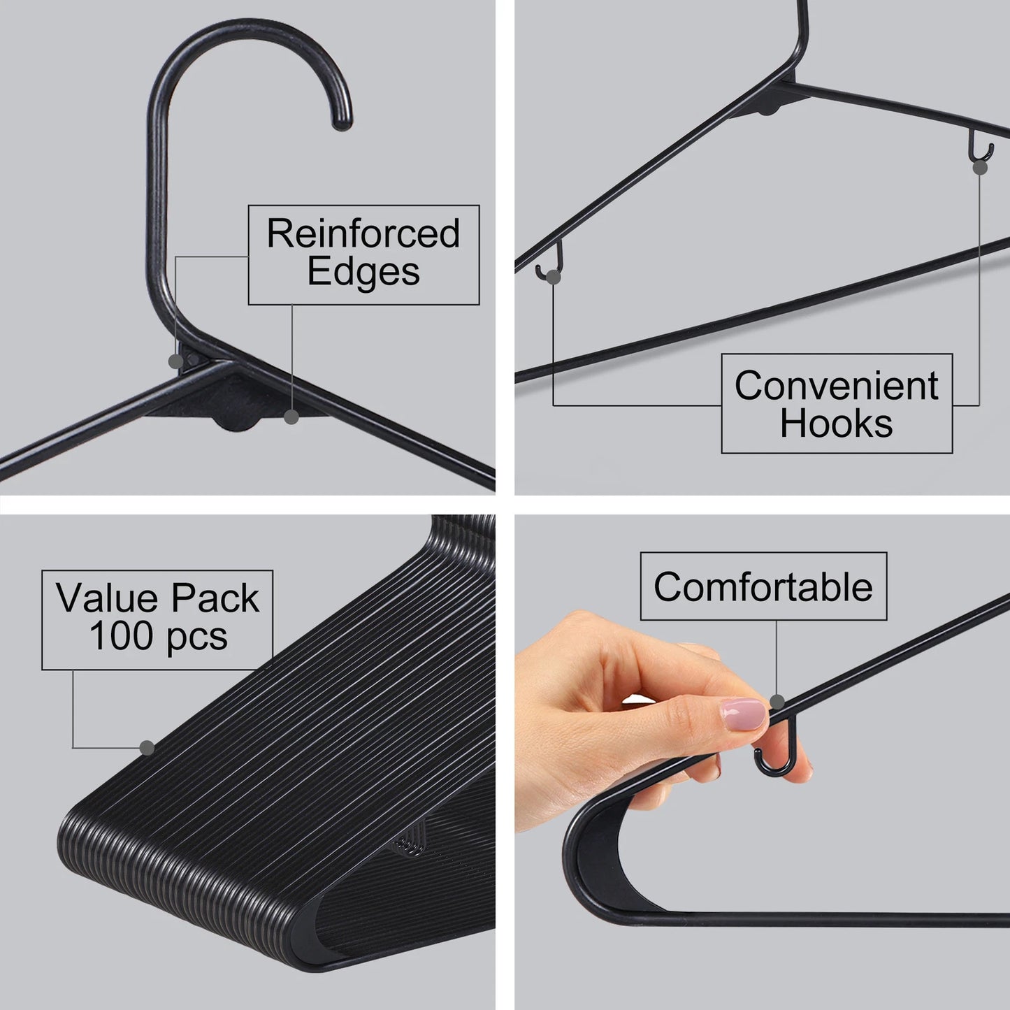 Home Collection 100 Pack Black Plastic Clothes Hangers