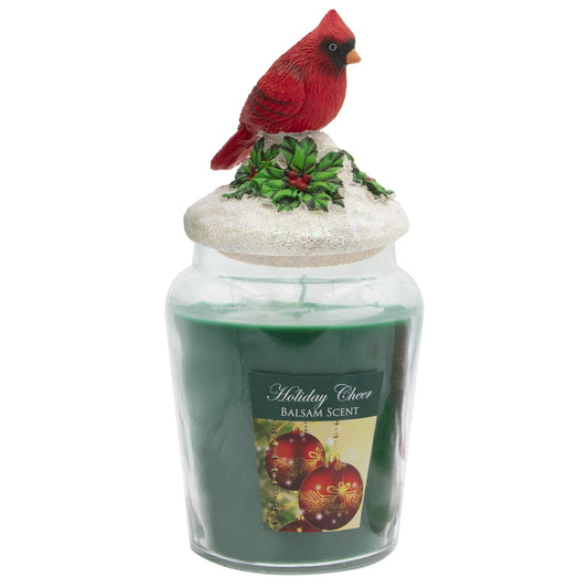 Holiday Cheer Balsam Scented Jar Candle with Cardinal Topper