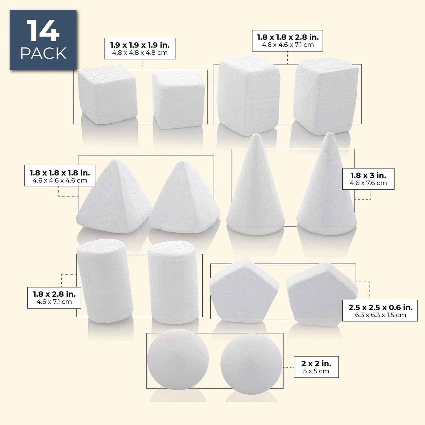 Home Collection 32-Pack White Foam Shapes, 8 Shapes Craft Foam Balls and Cones