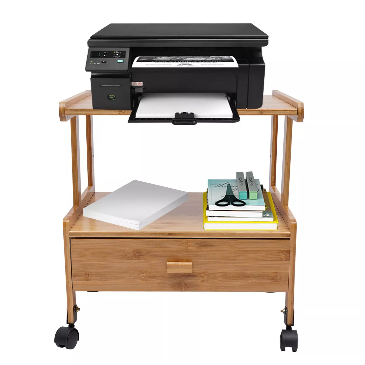 Mobile Printer Stand Rolling Cart – 2/3 Tier Bamboo Storage