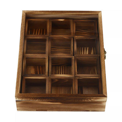 12-Compartment Wooden Spice Box with Spoon