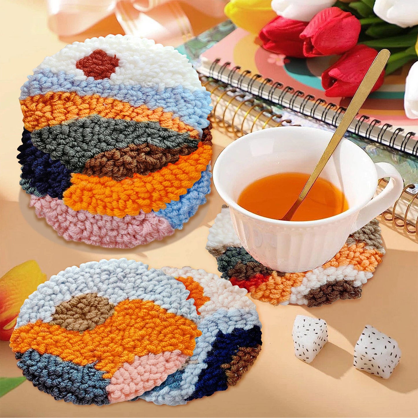 6pcs Punch Needle Coaster Embroidery Kit