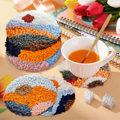 6pcs Punch Needle Coaster Embroidery Kit