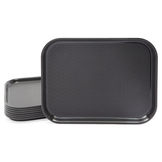 8-Pack Black Plastic Non-Slip Cafeteria Serving Trays