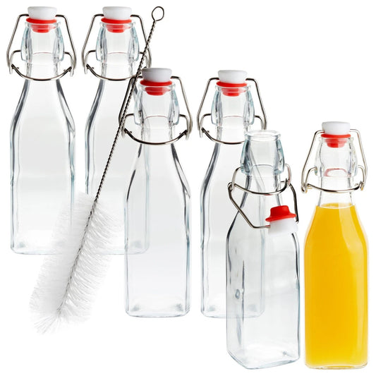 6 Pack 8 oz Swing Top Glass Bottles with Cleaning Brush