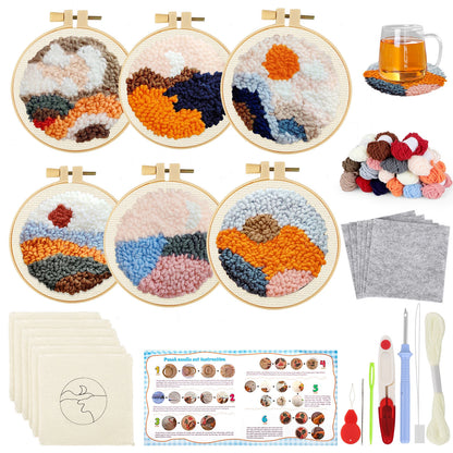 6pcs Punch Needle Coaster Embroidery Kit