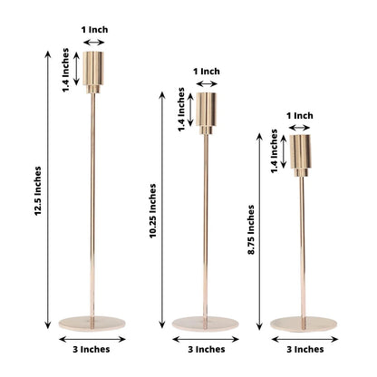 Home Collection 3-Piece Gold Metal Taper Candle Holders with Round Base