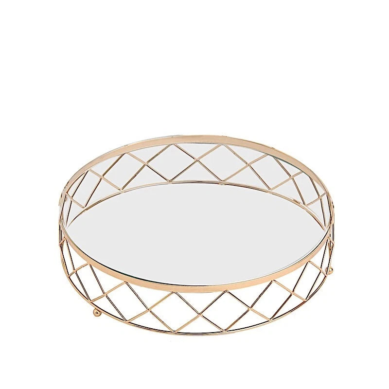 Home Collection 16-Inch Gold Metal Glass Geometric Cake Stand