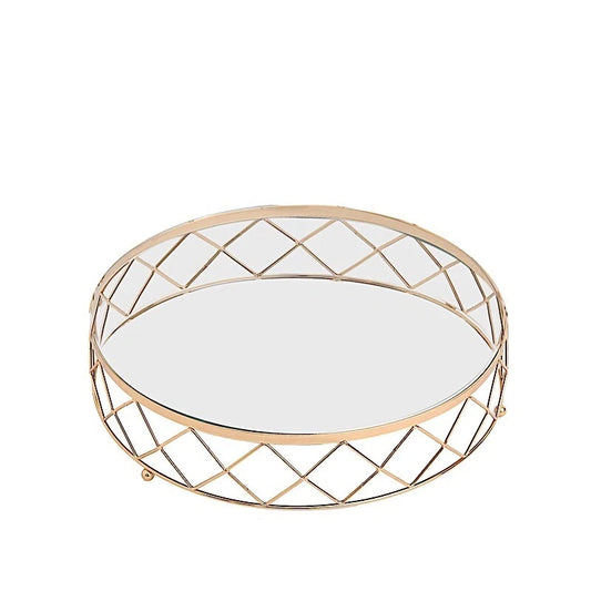 Home Collection 16-Inch Gold Metal Glass Geometric Cake Stand