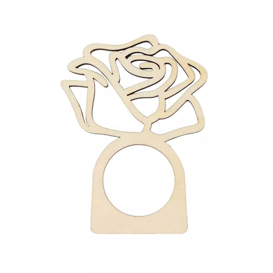 10 Natural Laser Cut Rose Design Wood Napkin Rings