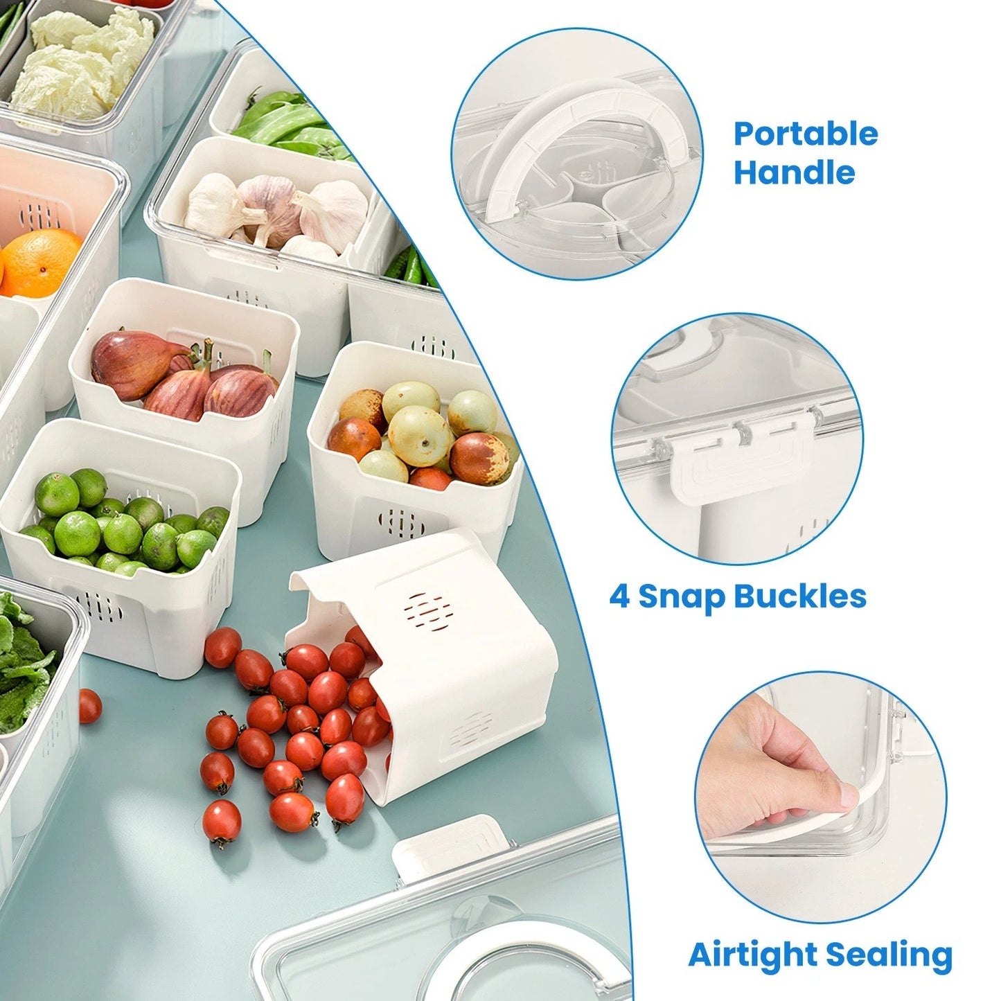 Home Collection  2Pcs 4-Grid Airtight Fruit Storage Containers with Lids