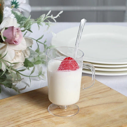 24-Pack 2 oz Clear Disposable Plastic Dessert Cups with Handles & Spoons