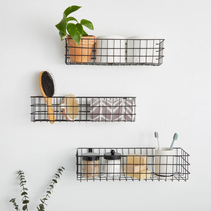 3-Piece Black Wall-Mounted Wire Baskets