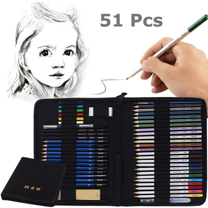 51-Piece Professional Drawing & Sketching Artist Kit with Carrying Case