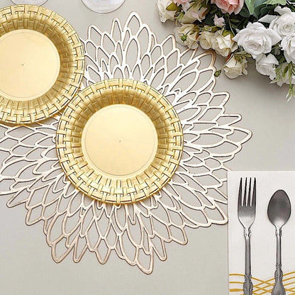 Home Collection 7" Gold Round Plastic Dessert Plates – Basketweave Design Party Tableware
