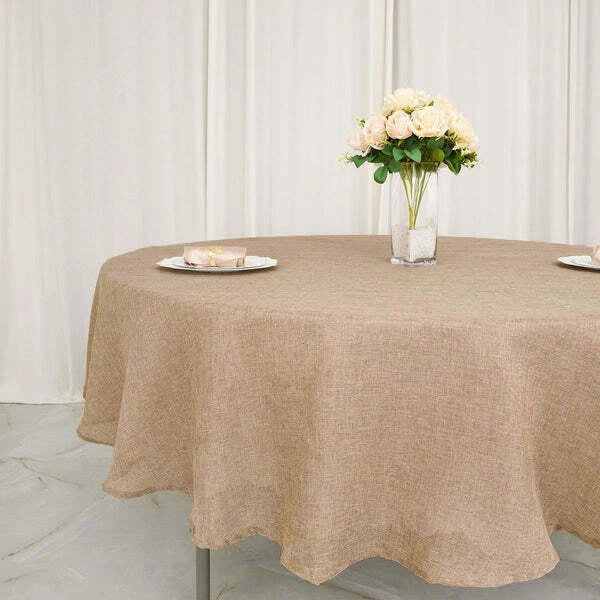 Home Collection 90 Inch Round Faux Burlap Tablecloth Natural Rustic Wedding Table Cover