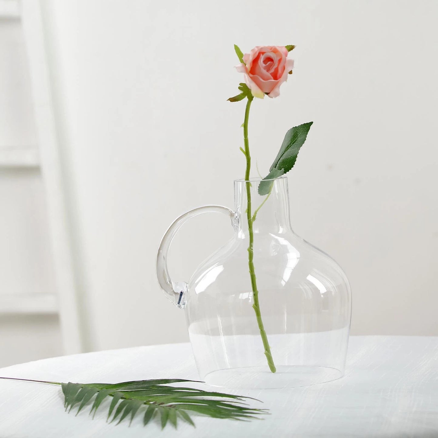 2-Piece 10" Clear Glass Jug Vases with Wooden Bases