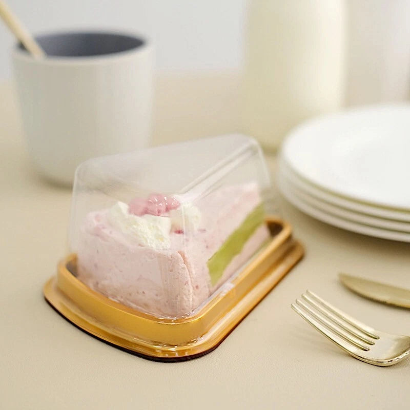 Home Collection 50 Pack Gold Clear Triangle Cake Slice Boxes Plastic Dessert Favor Holders