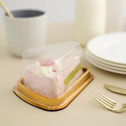 Home Collection 50 Pack Gold Clear Triangle Cake Slice Boxes Plastic Dessert Favor Holders