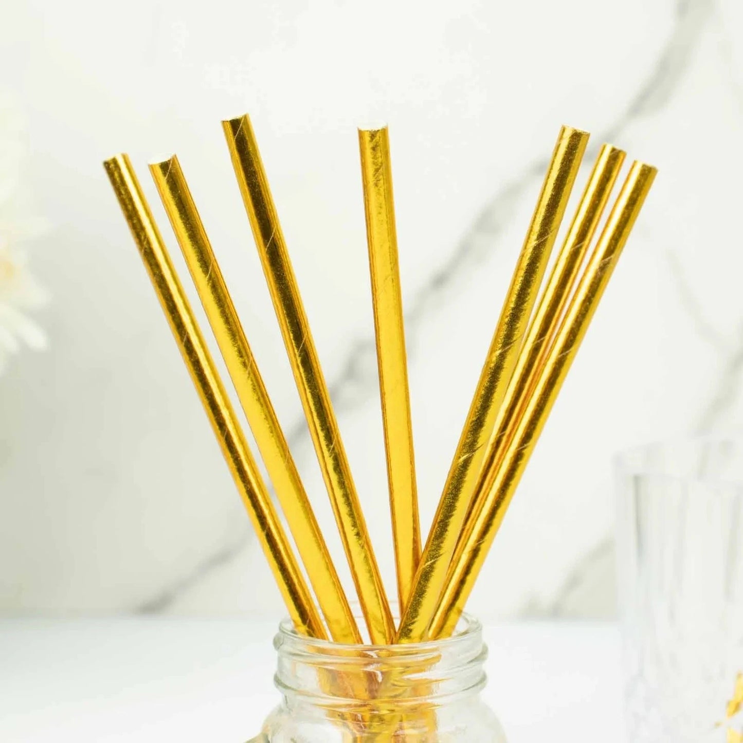 Home Collection 50-Pack Gold Metallic 8" Disposable Food-Grade Paper Straws