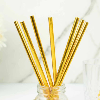 Home Collection 50-Pack Gold Metallic 8" Disposable Food-Grade Paper Straws