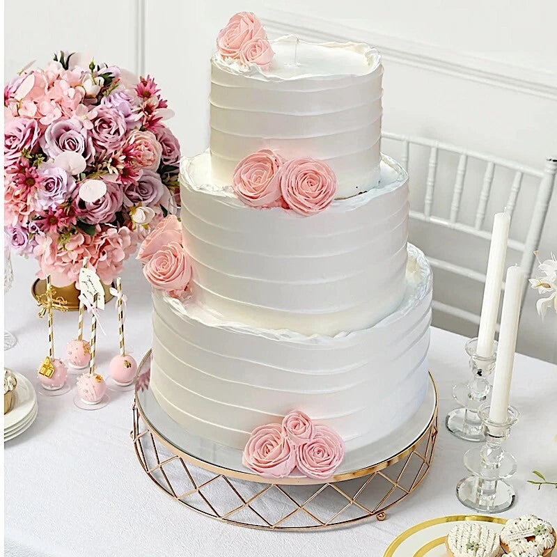 Home Collection 16-Inch Gold Metal Glass Geometric Cake Stand