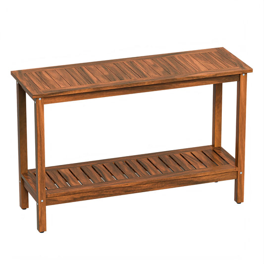 48" Wooden Patio Console Table with 2-Tier Storage Shelf